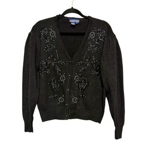 Vintage Herman Geist Old Money Beaded Cardigan Womens Size M 90s Luxury Goth